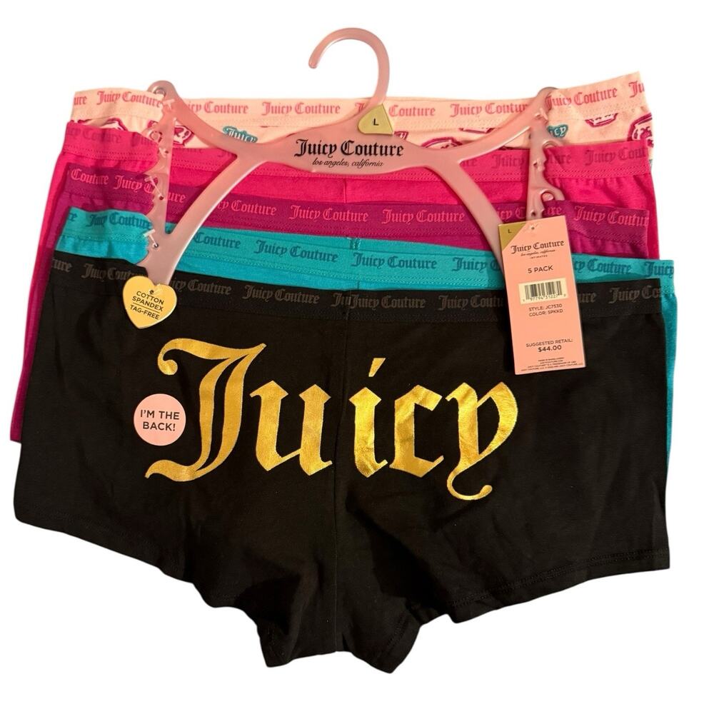 Juicy Couture, Women's Boyshort Underwear Panties Cotton Blend 5-Pair, Size L